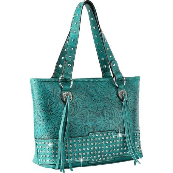 None Handbags - Turquoise Bling Tote Handbag Purse